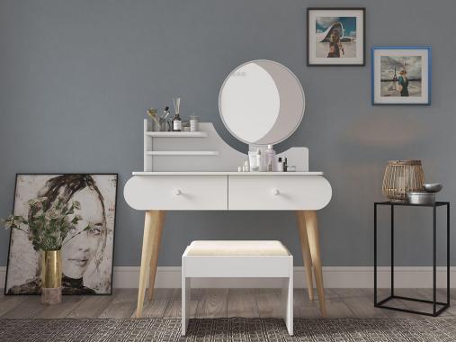 میز آرایش دخترانه اسپرت آینه گرد پایه بلند